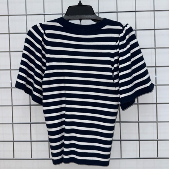 Minnie Rose Viscose Blend Striped Flutter Sleeve Top - Picture 2 of 2